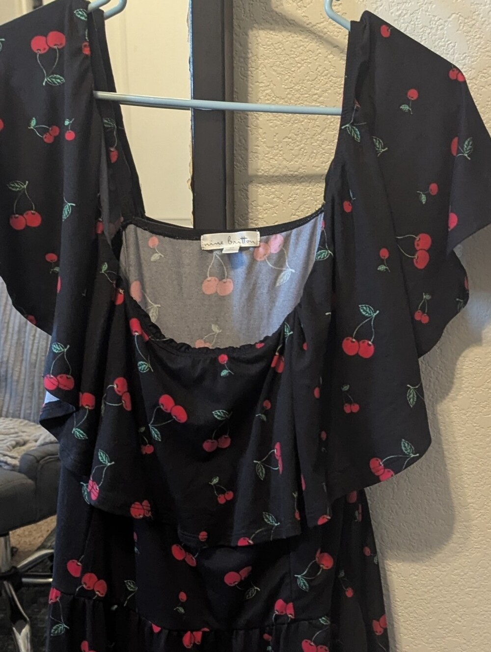 Nine Britton Black Cherry Print Flutter Sleeve Dress - 2X